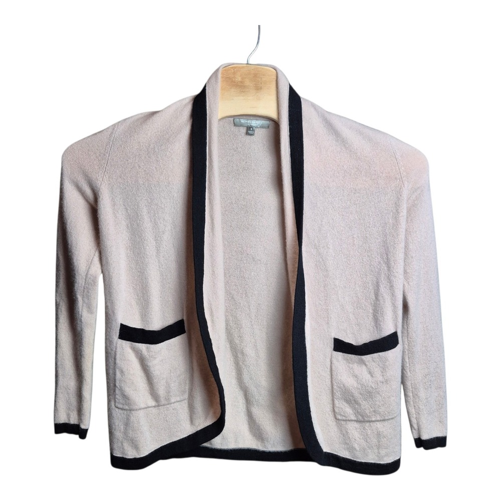 Neiman Marcus Women's S 100% Cashmere Cardigan‎ Soft Pink Blush Trim Sweater - Picture 2 of 6